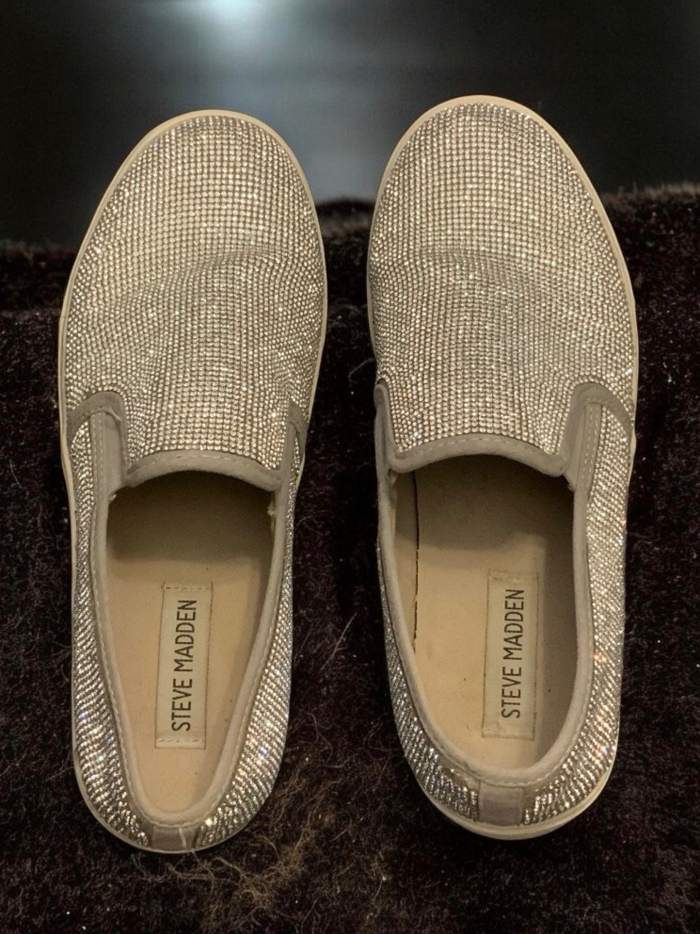 Steve Madden Sparkling Silver Crystal Slip-On Flats - Picture 2 of 10